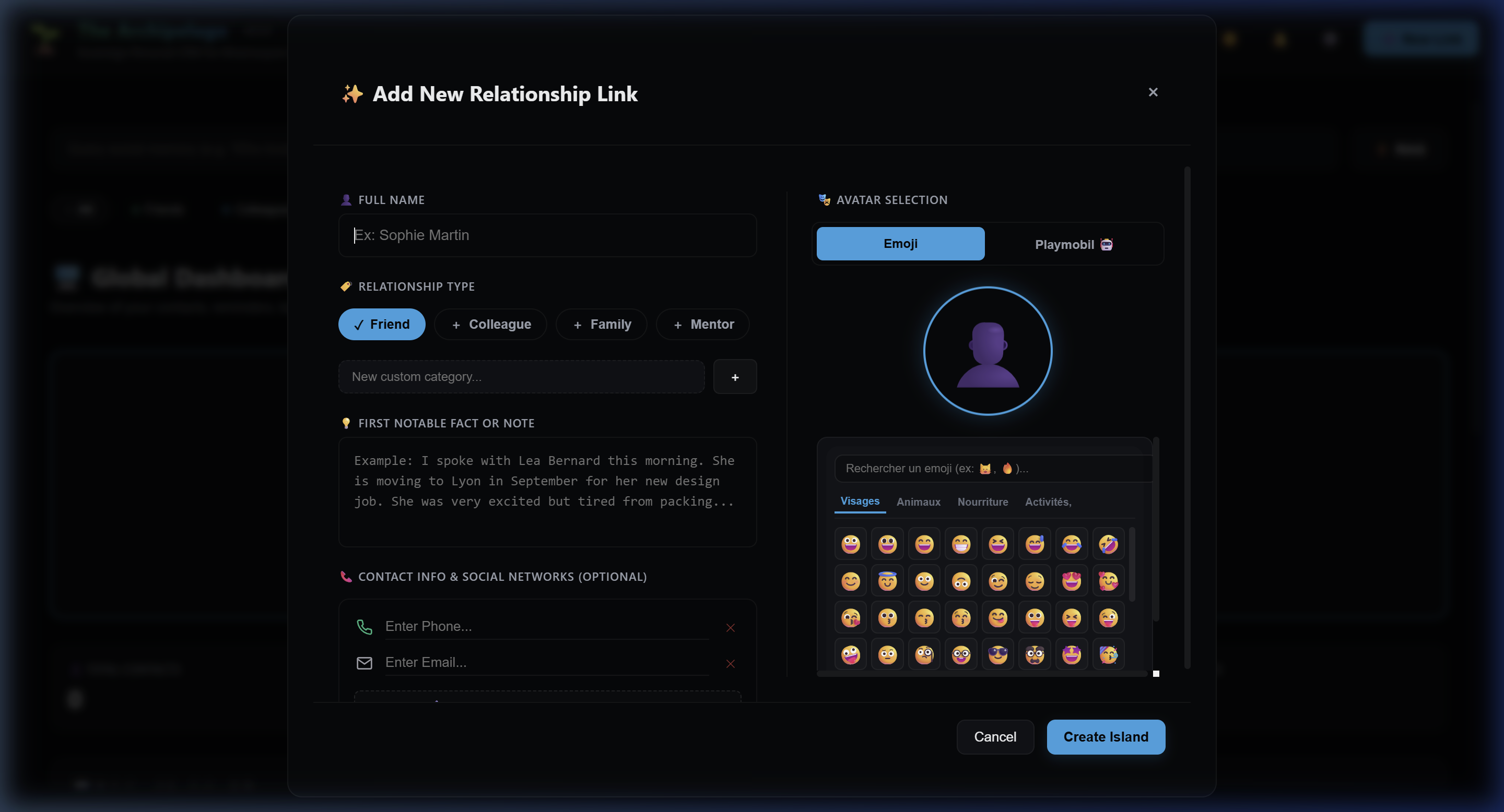 MnemoArchipel — añadir contacto
